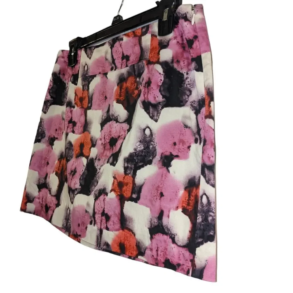 J.Crew Mini Skirt Floral Artsy Art2Wear Modern Side-Zip A-Line Pink/Orange Sz 6